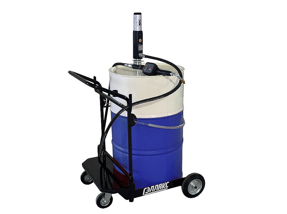 Комплект мобильный для раздачи масла из 200л бочек с тележкой (насос с пневмоприводом 3:1, пистолет с расходомером, шланг 3м)