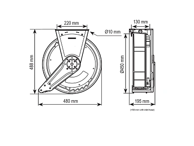 Катушка открытая для раздачи масла, шланг 10 м. х 1/2"; 7,5 МПа; пистолет