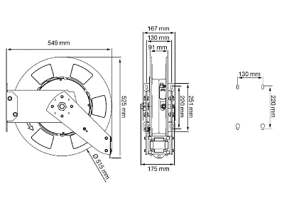 Катушка открытая для раздачи масла, цельностальная; шланг 15 м. х 1/2"; 7,5 МПа; вх/вых 1/2"