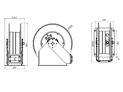 Катушка открытая для раздачи больших объёмов масла без шланга, под шланг 15 м. х 1" или 20 м. х 3/4", цельностальная; 7,5 МПа