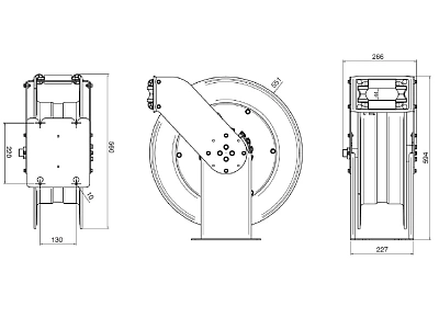 Катушка открытая для раздачи масла, шланг 20 м. х 1/2"; 7,5МПа; пистолет