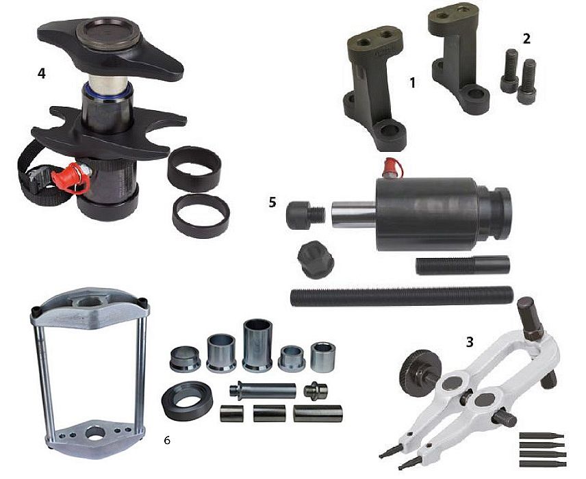 Комплект выпрессовщиков для сервиса грузового транспорта с ударным гидроцилиндром 45 тонн выпрессовщик шворней, съемник ступиц, выпрессовщик пальцев Выпрессовщик шкворней  для грузовых автомобилей